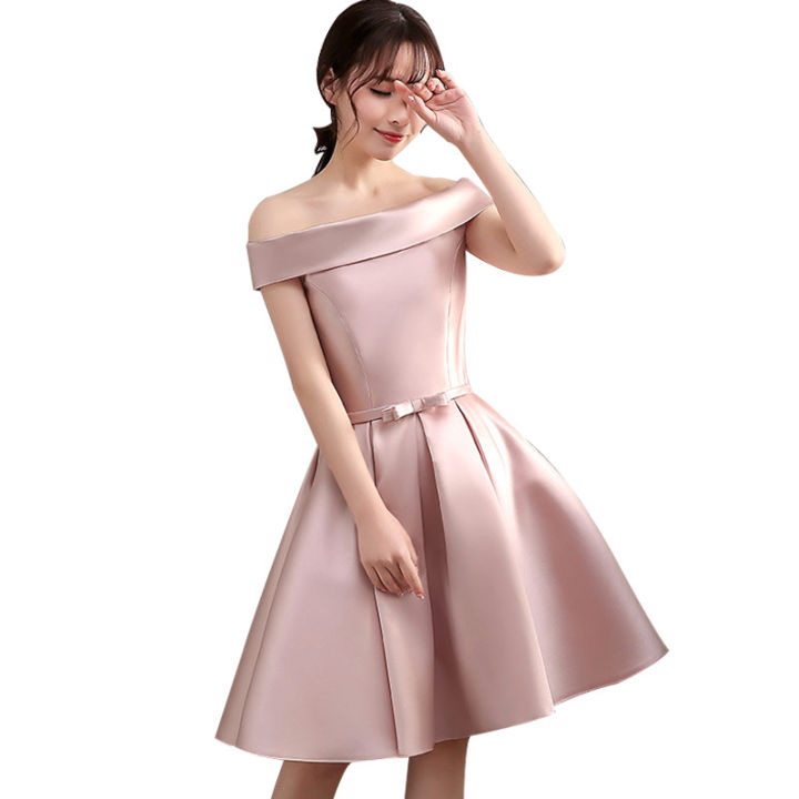 2022-new-pink-bridesmaid-group-dress-sister-dress-toast-dress-party-dress-satin-shoulder-slim