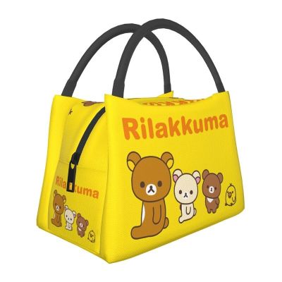 ✽▼ Kawaii Cartoon Rilakkuma Bear Insulated Lunch Bags for Work Office Portable Cooler Thermal Lunch Box Women