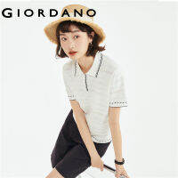 GIORDANO เสื้อกันหนาวผู้หญิง Hollow Out Contrast สี Flocked Polo เสื้อกันหนาวน้ำหนักเบาแขนสั้นฤดูร้อนสบายๆเสื้อกันหนาว183539079644