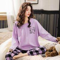 【JH】Womens Pajamas 2022 Cute Cartoon Pijamas Spring Autumn Long-Sleeved Trousers Sleepwear Two-piece Winter  Home Clothes