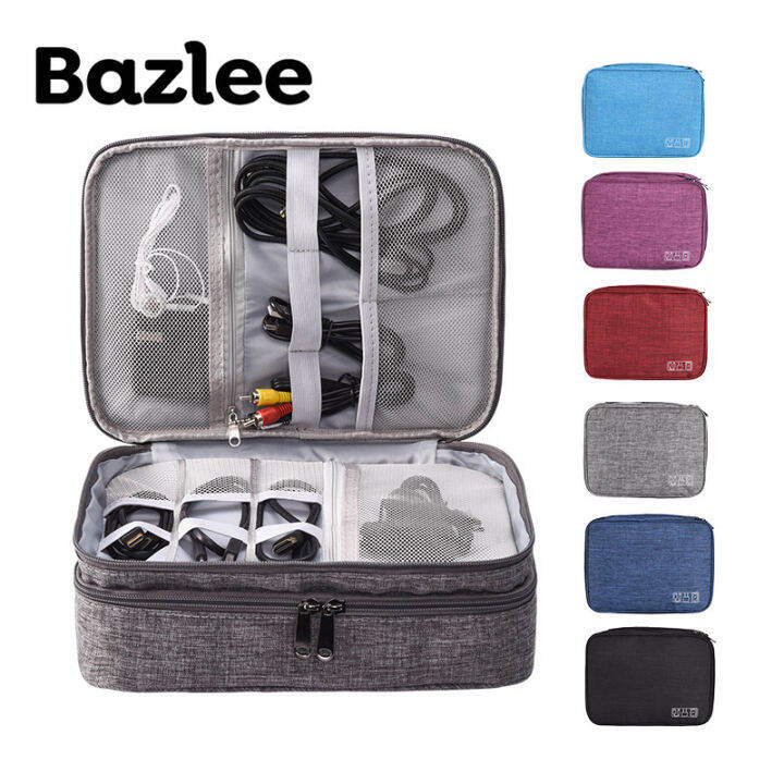 bazlee-กระเป๋าที่เก็บดิจิตอลสามชั้น-สาย-usb-หูฟังแบตสำรองปากกาจัดระเบียบ-hdd-พกพาได้กระเป๋าใส่ชุดเดินทาง