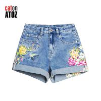 【hot】 Womens Floral Embroidery Denim Shorts Woman Short Pants Drop Shipping 2258