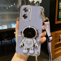 AnDyH Phone Case For Motorola Moto G84 Moto E22 Moto E22i MOTO G73 MOTO G53 6DStraight Edge Plating+Long lanyard Astronauts who take you to explore space Bracket Soft Luxury High Quality New Protection Design