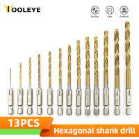 13pcs Hexagon Shank Drill Bit Set 1.5-6.5mm HSS Twist Drills Titanium Plating Woodworking Tools 1/4" Hex Shank Metal Drill Bits