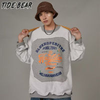 TIDE BEAR เสื้อสเวตเตอร์พิมพ์ลายสำหรับผู้ชาย,เสื้อลำลองเสื้อสวมหัววัยรุ่นป๊อปอินเทรนด์ใหม่เสื้อกีฬาคอกลมแฟชั่น