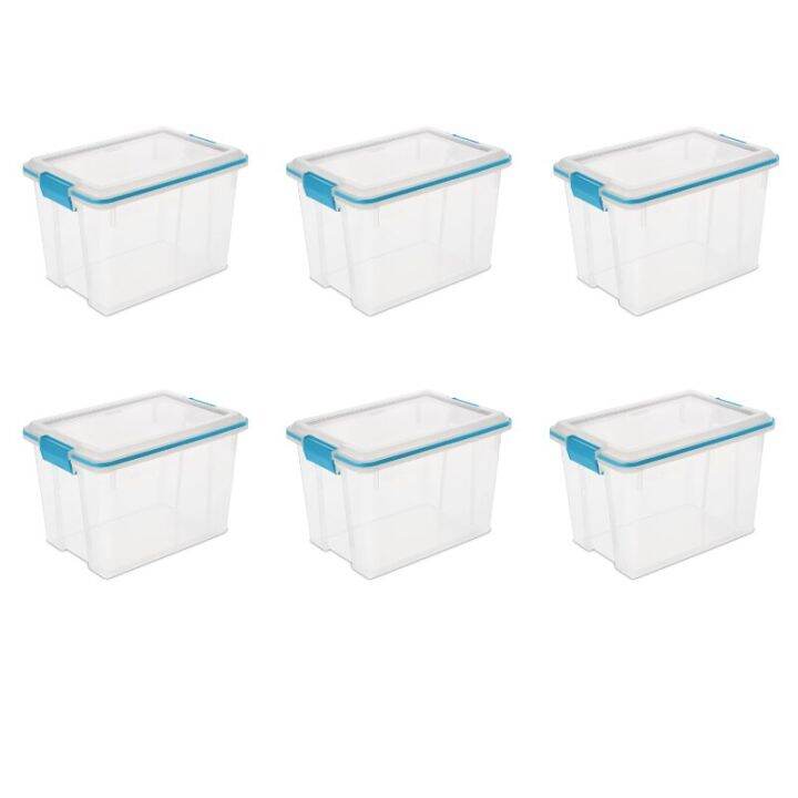 Sterilite 70 Qt. EZ Carry Plastic, Clear/Sage Legume, Set of 6