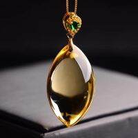 Natural Yellow Citrine Quartz Water Drop Pendant 38x15mm Women Rare Wealthy Gold Citrine Stone Fashion Bead Necklace AAAAA