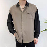 5XL TREND Contrast สี Patchwork แขนยาวผู้ชายเสื้อ PLUS ขนาดลำลองหลวม camisa masculina แฟชั่น Hi Hop Mens clothing