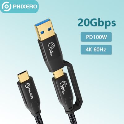 PHIXERO 2 In 1สายชาร์จ USB เร็ว C USB A To Type C PD 100W ความเร็วสูง Kabel 4K 60Hz สายถักเปียแยกชาย