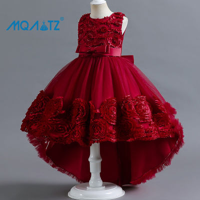 MQATZ Flower Girls Princess Baby Wedding Party Trailing Dress Teenager Children Kids Elegant Clothes For 3-12Years T5521