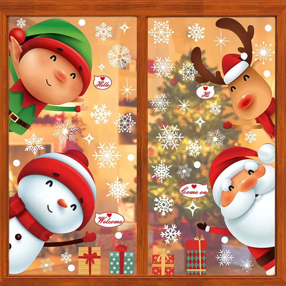 Cartoon Christmas Stickers For Window Showcase Removable Santa Clause  Snowman Home Decor Decal Adhesive PVC New Year Glass Mural|Wall Stickers|  AliExpress | Cartoon Christmas Decoration Window Stickers Merry Christmas  Santa Claus Pvc