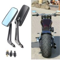 Black 8mm 10mm Motorcycle Rectangle Rearview Side Mirrors For Harley Cruiser Bobber Chopper Softail Dyna Breakout FXSB