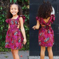 Baby Girls Dress African Traditional Style Fly Sleeve Square Collar Backless Dress Kids Ankara Princess Dresses Платья  by Hs2023