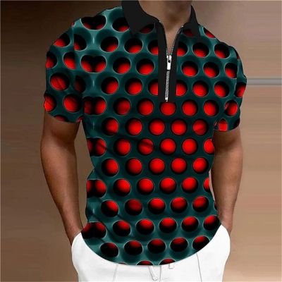 เสื้อกอล์ฟสำหรับผู้ชายใส่ฤดูร้อน2ชิ้นพิมพ์ลาย3D แนวสตรีทแขนสั้นมีซิปดีไซน์เสื้อผ้าพิมพ์ลายระบายอากาศได้ดี