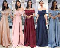 (S-3XL) ชุดราตรี Maxi ผ้าชาติน ทรงเปิดบ่า อกไขว้กระโปรงบาน  ก็มานะคะ  ทรงนี้เรียบหรู ดูดีไปอีก  ซิปหลัง ใส่ง่าย