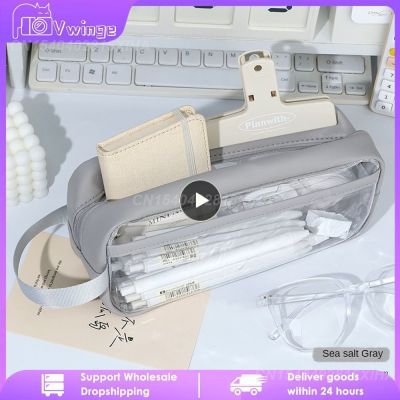 ✗ Pvc Stationery Pencilcase . Large Capacity Transparent Pencil Pouch Storage Bag Pencil Case Waterproof Handheld Stationery Bag