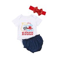 3PCS Newborn Baby Girl Clothes Sets Independence Day Letter Romper Tops Shorts Headband Outfit Set  by Hs2023