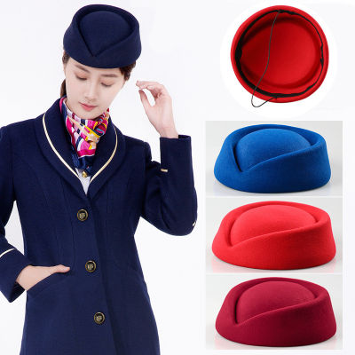 Stewardess Hat Cosplay Accessory Solid Color Top Hat For Performances Beret Stewardess Hat Solid Color Aviation Hat Stage Performance Band Hat