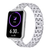 ✌ Diamentowy metalowy pasek do zegarka Huawei Fit 2 SmartBand bransoletka ze stali nierdzewnej dla Huawei Watch Fit 2 Watch Band Correa