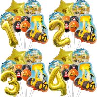 【hot】㍿✕  Construction Tractor Theme Excavator Inflatable Balloons Truck Banners Baby Shower Kids Boys Birthday Supplies