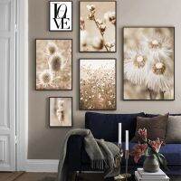 Beige Pampas Grass, Lion, Tree,And Dried Flower Wall Art ภาพวาดผ้าใบ-สไตล์นอร์ดิกตกแต่งห้องนั่งเล่น