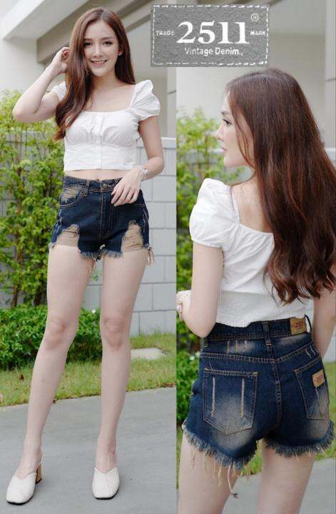 ถูกสุดๆ-2511-jeans-by-araya-กางเกงขาสั้นผู้หญิง-กางเกงยีนส์ขาสั้น-ผญ-กางเกงยีนส์ขาสั้น-ผ้าไม่ยืด-ฟอกสีสนิมแต่งขาดแบบเท่ๆ-เข้ารูป-ทรงสวยเป๊ะเว่อร์-เอวสูงใส่สบาย-แบรนด์2511-jeans