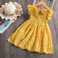 Girls Birthday Dress Yellow Girls Summer Clothes 3-8 Years Kids Short Sleeve Girls Casual A-line Dress Children Party Vestidos  by Hs2023