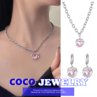 COCOJEWELRY เวอร์ชั่นเกาหลีของสีชมพู Galaxy สร้อยคอซอกสีชมพูรักฝังเพทายสร้อยคอสาวหวานป่าไหปลาร้าโซ่