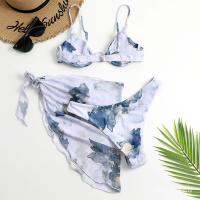 2021New Split Printed Three-Piece Set Swimsuit Integrated Support Bikini