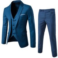 Fast Shipping Cross -Border MenS Casual Suits Three -Piece Large Size Groom Wedding Dress A Buckle