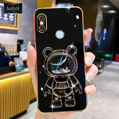 AnDyH Phone Case For Xiaomi A2/6X/Redmi Note 5/Note 5 Pro 6D Straight Edge PlatingQuicksand Astronauts space Bracket Soft Luxury High Quality New Protection Design