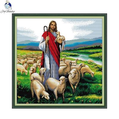 ☈△■ Jesus Shepherd Printed Cross Stitch Kits 14CT 11CT White Top Needle And Thread Embroidery Set DIY Religious Figures Home Decor
