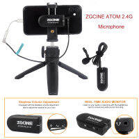 ZGCINE ATOM 2.4G ชุดรับไมโครโฟนไร้สายไมโครโฟนแบบหนีบปกสากลสำหรับสมาร์ทโฟนกล้อง DSLR พร้อมขาตั้ง