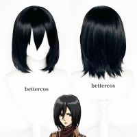 (วิกผมคอสเพลย์) อะนิเมะโจมตีผ่าพิภพไททัน Mikasa Ackerman Black Short Bob วิกผมคอสเพลย์วิกผมคอสเพลย์ทนความร้อนได้ + ตาข่ายคลุมผมสำหรับใส่วิก