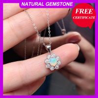 Original Gemstone Genuine Opal with Certificate Real 925 Sterling Silver Pendant Necklace Fashion Chain Necklaces