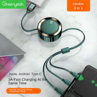 【 Greenyeah】สาย USB Type C 3 In 1 15W สายชาร์จอย่างรวดเร็วสาย Micro USB 3A สายชาร์จข้อมูลอย่างรวดเร็วสำหรับ iPhone Xiaomi Samsung