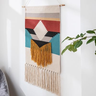 【CW】☎♠  Macrame Wall Hanging Tapestry Cotton Tassel Woven geometric background cloth tapestry