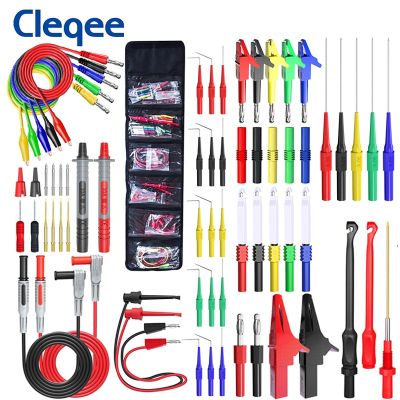 Cleqee P1957 Multimeter Wire Piercing Probes Test Leads Kit with Puncture Needle 4mm Banana Plug Alligator Clip 64PCS