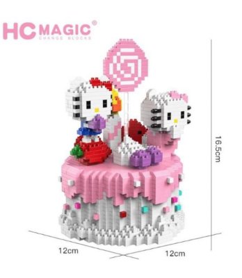 ตัวต่อนาโน Hc Magic 1048 ชุดตัวการ์ตูนดัง คิตตี้บนเค้กอมยิ้ม หวาน น่ารัก จำนวนตัวต่อ 1994 ชิ้น