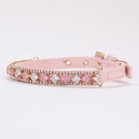 Pink Rhinestone Dog Collar Pet Dog Pearl Collar PU Leather Bling Crystal Necklace Kitten Puppy Artificial Diamond Collar Gift