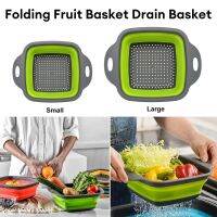 【CC】Silicone Folding Vegetable Basket Foldable Colander Kitchen Washing Drain Basket Round Plastic Storage Tool Fruit Cleaning Basin