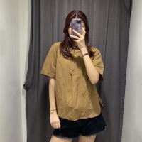 Uniqlo Sanlitun 2021 new summer style linen blended shirt loose spun cotton and linen short-sleeved loose womens clothing
