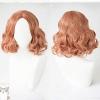 P5 Persona 5 Haru Okumura Short Curly Mixed Orange Pink Hair Heat Resistant Cosplay Costume Wig Wig Cap