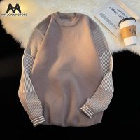 ☋✧❉ hnf531 MJ Mens striped panels crewneck sweater Hong Kong style literary trend loose design sense autumn mens casual undercover men