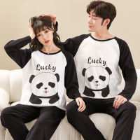 Pajamas For Couples Spring Autumn Animal Panda Comfortable Ladys Long Sleeve Cotton Leisure Home Clothes And Nightwear Suit 4XL