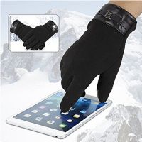 New Winter Men Sports Plus Plush Thick Warm Cotton Cycling Riding Mittens Elastic Leather Touch Screen Driving Glove