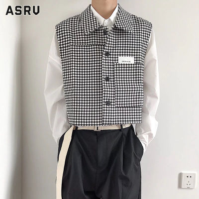 ASRV เสื้อกั๊กชาย เสื้อกั๊กผู้ชาย vest for men เสื้อกั๊กผู้ชายสำหรับวัยรุ่นเสื้อคอปกแบบไม่มีกระดุมแถวเดียวสำหรับตกแต่งเสื้อกั๊กสไตล์ฮาราจูกุแบบเรียบง่ายทันสมัย
