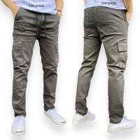 TPPJEANS Cargo Pants กางเกงคาร์โก้สีเขียวขี้ม้า ทรงสลิม เอวยางมีเชือก เป้าซิป ผ้ายืด ใส่สบาย มีกระเป๋าข้าง กระเป๋าลึก Size 28-44 รับชำระปลายทาง