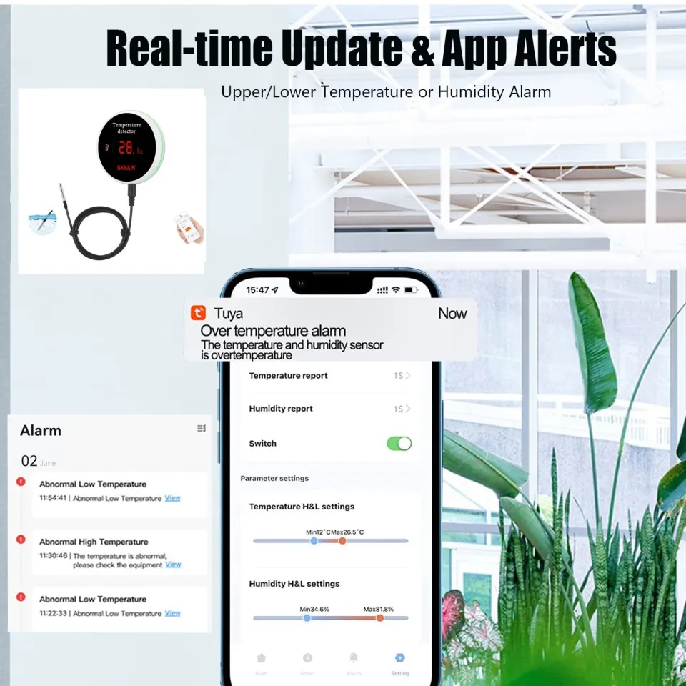 Tuya WIFI Temperature Humidity Sensor External Digital Smart Life  Hygrometer Room Thermometer Plant Refrigerator Frige Incubator