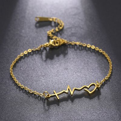 Kkjoy Anklets of Women Men Silver Color Letter Symbol Stainless Steel Foot Chain Simple Fashion Jewelry Female Beach Accessories